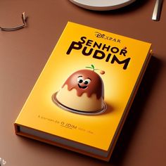 a book with an image of a pudding on it sitting on top of a table