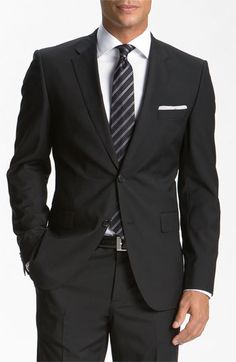 BOSS HUGO BOSS 'Jam/Sharp' Trim Fit Wool Suit available at #Nordstrom Mens Cloth, Fitted Suits, Black Suit Dress, Gentlemen Style, Big Boss, Suit Dress