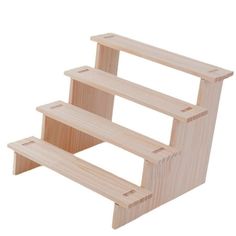 three wooden shelves are stacked on top of each other