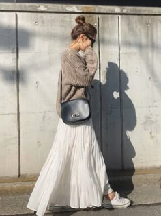 Diy Outfits, Long Skirt Fashion, Long Skirt Outfits, Puff Sleeve Midi Dress, Mode Boho, 가을 패션, Sleeve Midi Dress, Japan Fashion, Casual Fall Outfits