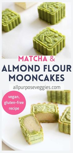 matcha and almond flour mooncakes on a plate with the title above it