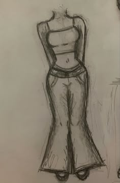 a drawing of a female mannequin standing in front of a mirror with her hands on her hips