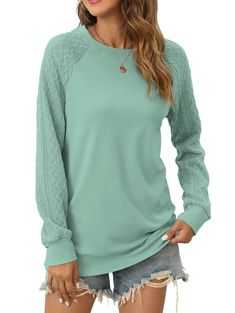 PRICES MAY VARY. Womens Crewneck Long Sleeve Tops: Made of 90% polyester and 10% spandex material, soft, stretchy and breathable. This fashion fall shirt lightweight sweatshirt is super comfortable to wear all day long Special Design: Classic crew neck, long sleeve, pullover, tunic length, solid color, trendy style. This casual comfy tunic top is easy to dress up or down in fall and winter. This pullover top's sleeves are stitched with twist cable knitted fabric which is the finishing touch and Casual Pullover Sweater, School Vacation, Womens Knit Tops, Fall Tops, Tunic Tops Casual, Tunic Sweatshirt, Travel Party, Womens Crewneck, Fall Shirt