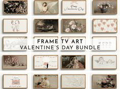 frame tv art valentine's day bundle with flowers, hearts and cherubs