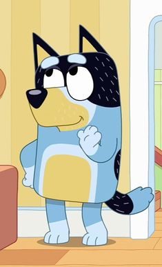 a cartoon dog standing in front of a mirror