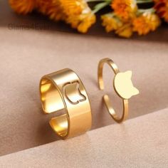 Finish Aesthetic, Friendship Promise, Love And Friendship, Couple Ring, Cat Charm, Stainless Steel Ring, Matching Rings, Original Jewelry, Couple Rings