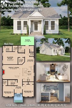 the floor plan for this house is shown in three different colors and features an open concept