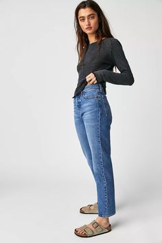 Levi's Wedgie Straight Jeans | Free People Mom Fall Fashion 2024, Levis High Waisted Straight Jeans, Mom Jean Looks, Levi Women’s Jeans, Gen Z Style Outfits, Midsize Fashion 2024, Wedgie Fit Levis Outfit, Petite Jeans For Women, Levis Wedgie Straight Jeans Outfit