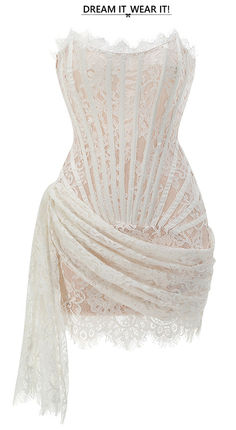 Prepare to wow with our fabulous range of occasion dresses, perfectly suited for all your special events. Corset Dress White Lace, Elegant Overbust Mini Dress For Wedding, White Lace Overbust Dress, White Lace Corset Outfit, After Wedding Party Dresses, Lace Corset Outfit, Corset Lace Dress, Corset Dress White, Early Spring Outfits Casual