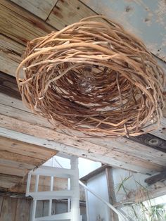 a bird's nest is hanging from the ceiling