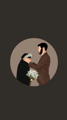 two people are touching each other with flowers in their hands