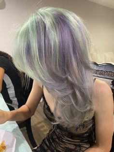 Purple And Green Hair, Mint Hair, Lavender Hair, Dye Colors, Penteado Cabelo Curto