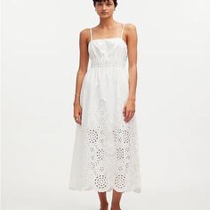 Never Worn! Original Tags Still Attached. Poplin Dress With Tie Back Detail Eyelet Midi Dress, Madewell Style, Embroidered Tank, Poplin Dress, Western Boho, Madewell Dresses, Dress With Tie, Flowy Skirt, White Tank