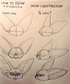 some drawings of different types of ears and eyes on a piece of paper that says, how to draw the head construction from 3 / 4 view