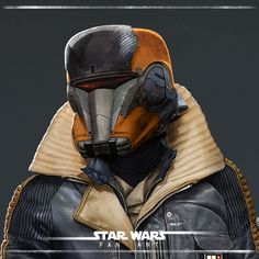 a star wars character wearing a helmet and leather jacket with the words, fan art on it