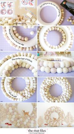 how to make beaded wreaths with white beads and other crafting supplies on a table