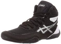 the asics shoes are black and white