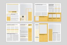 three pages with yellow and white text on them, one is open to show the same page