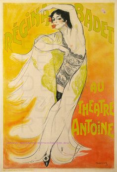 an old poster with a woman in a white dress holding her arms behind her back