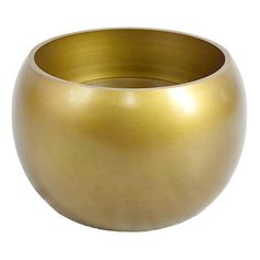 a gold colored metal bowl on a white background