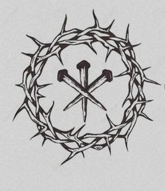 a crown of thorns with two crossed swords on it