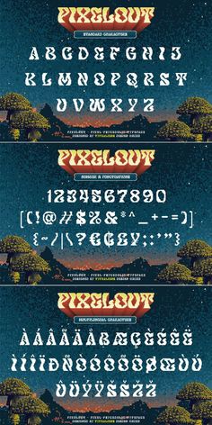 PIXELOUT is a display font based on bold serifs combined with a psychedelic style and given a low pixel effect like in a game. With its pixelated stroke characteristics, this font is perfect for different or unique designs such as in games or for bands and music event posters. Pixel Typeface, Pixel Effect, Game Font, Pixel Game, Pixel Font, Event Posters, Latest Fonts, Game Sprites, Pixel Games