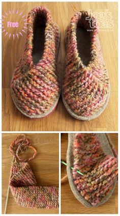 the steps to knit slippers are shown