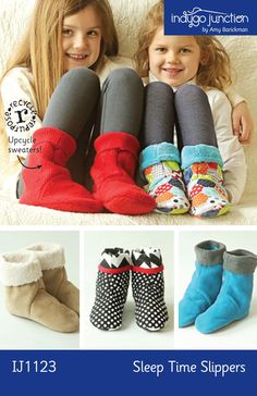 Make a pair of comfy slipper socks for your favorite little one usingrecycled sweaters, quilted cotton, minky, sherpa or fleece. These simple slippers use only 3 pattern pieces and are sized for children (XS-L). The pattern includes a sole insert pocket to accommodate a foam inner sole for added comfort. Simple Slippers, Diy Travel Accessories, Fleece Projects, Sleep Time, Recycled Sweaters, Comfy Slippers, Upcycle Sweater, Paper Sewing Patterns, Slippers Pattern