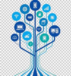 a blue tree with many different icons on it, including computers and other electronic devices