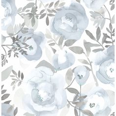 Orla Floral Wallpaper in Blue from the Bluebell Collection by Brewster Home Fashions Blue Floral Wallpaper, Brewster Wallpaper, A Street Prints, Drops Patterns, W Wallpaper, Plant Wallpaper, Watercolor Wallpaper, Blue Vinyl, Blue Elephants