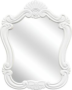 a white mirror with an ornate frame