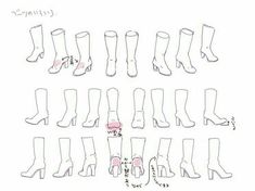 a drawing of different types of shoes and their sizes, from the bottom to the top