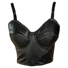 Jean Paul Gaultier S/S 1987 Vintage Bustier Cone Bra Leather Black Crop Top IT 38 Jean Paul Gaultier Vintage, Vintage Bustier, Top Jean, Leather Bustier, Conceptual Fashion, Corset Fashion, Corset Bra, Leather Pants Women, High Fashion Outfits