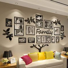 the family tree is surrounded by pictures on the wall