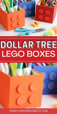 dollar tree lego boxes with pencils and markers