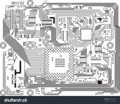 an electronic circuit board in black and white with lots of wires on the top,