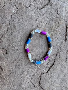 Clay Bead Bracelets, handmade white pearl, black, purple and blue clay bead Clay Bead Bracelets, Preppy Bracelets, Blue Clay, Clay Bead, Bracelets Handmade Beaded, Bead Bracelets, Clay Beads, White Pearl, Pearl White