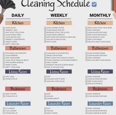 a cleaning schedule is shown with the words, daily and weekly tasks on it's side