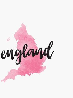 the word england written in black ink on a pink watercolor map