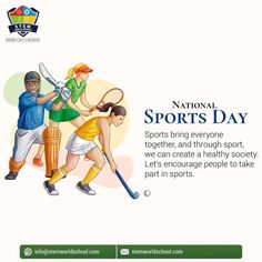 an advertisement for national sports day with two people playing tennis and holding racquets