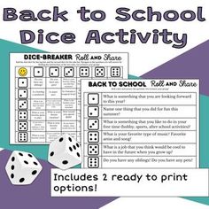 back to school dice activity with instructions