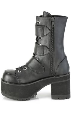 RANGER-308 Black Matte Buckled Boots-Demonia-Tragic Beautiful Demonia Ranger, Hologram Shoes, Boots Demonia, Demonia Boots, Alternative Shoes, Platform Combat Boots, Demonia Shoes, Festival Shoes, Vegan Leather Boots