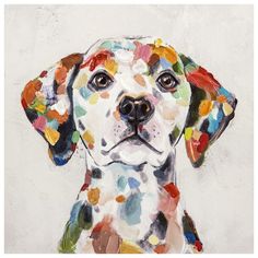 a painting of a dalmatian dog with multicolored spots