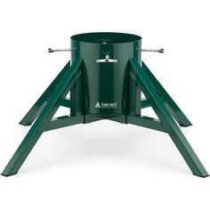 a green fire pit sitting on top of a metal stand