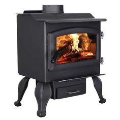 a black stove with flames in it on a white background