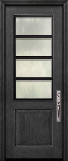 a black front door with glass panels