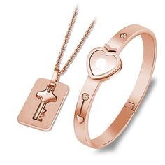 Opt for style with this beautiful set of key necklace and lock bangle bracelet. Available in 4 different metals of your choice. Perfect romantic gift for your special one. Makes a perfect valentine, anniversary or birthday gift. Estimated delivery time: 3 - 5 days Return Policy If for any reason you are not happy with your purchase, you may return the item(s) within 15 days of receiving the order. Please note that special-order items, Sale items and items damaged through normal wear and tear are Lock Bracelet, Key Bracelet, Lock Jewelry, Lovers Bracelet, Key Pendant Necklace, Heart Lock, Women's Jewelry Sets, Couple Jewelry, Key Necklace