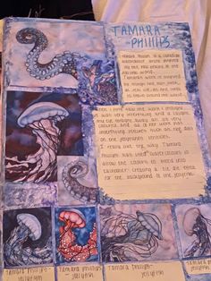 an art project is displayed on a sheet of paper with octopuses and other sea creatures