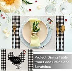 a table setting with place settings and flowers