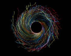 an image of colorful lines in the shape of a spiral on a black background with space for text